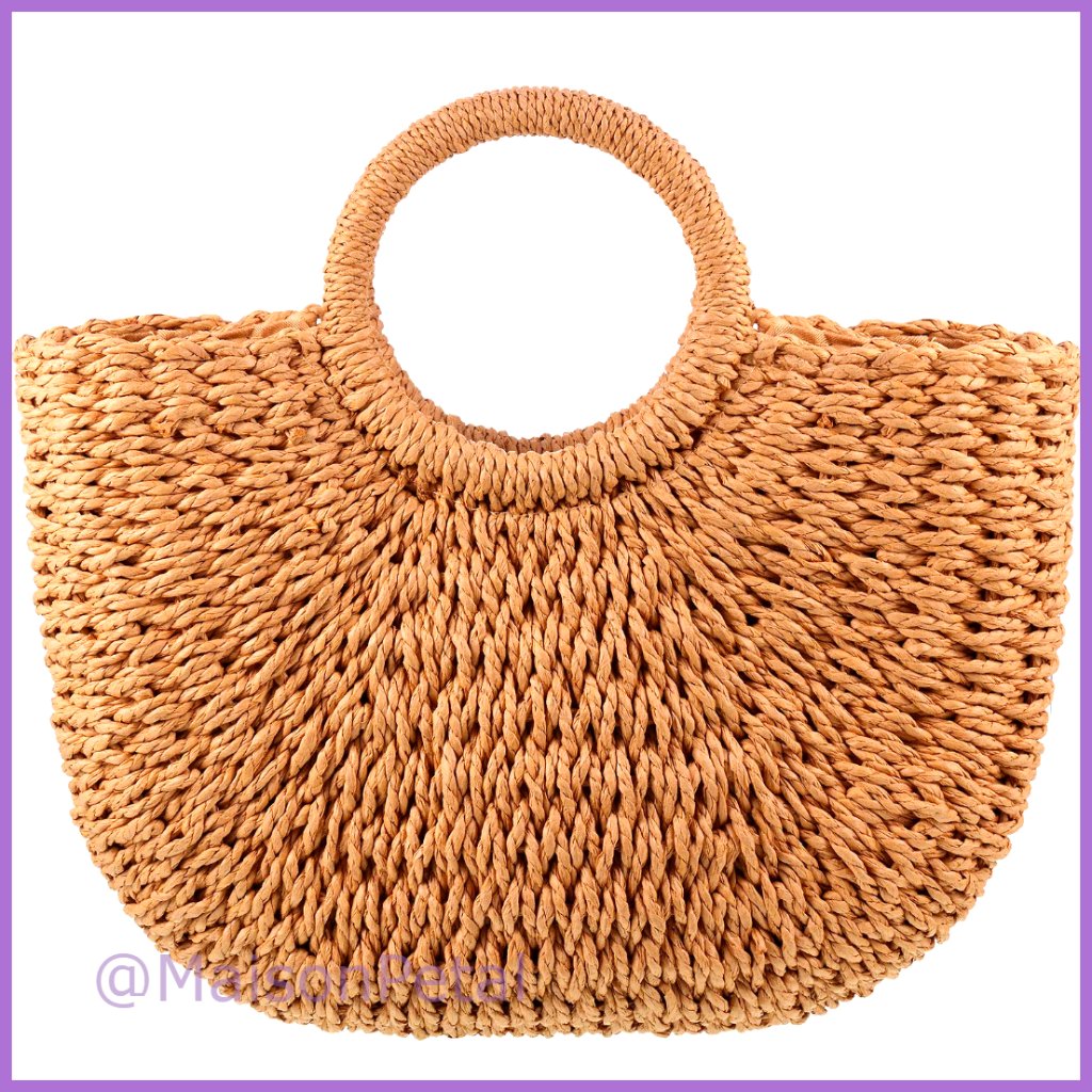 Straw Rattan Woven Tote Bag Handmade Beach Travel Handbag